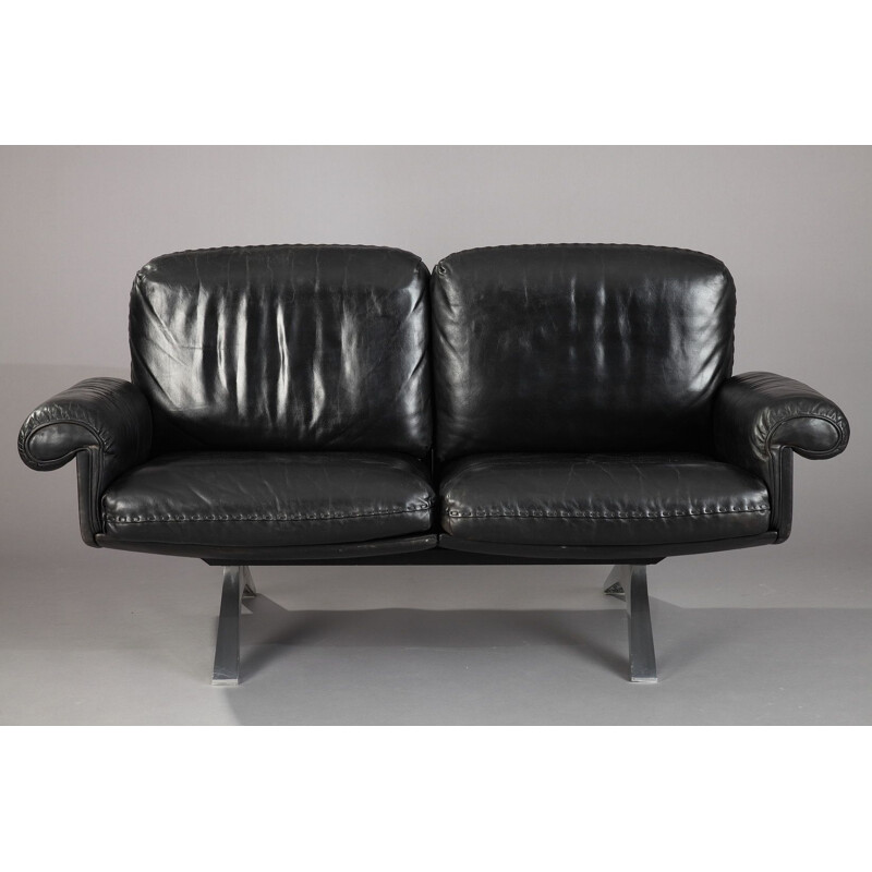 Set of vintage living room DS31 model for De Sede in black leather