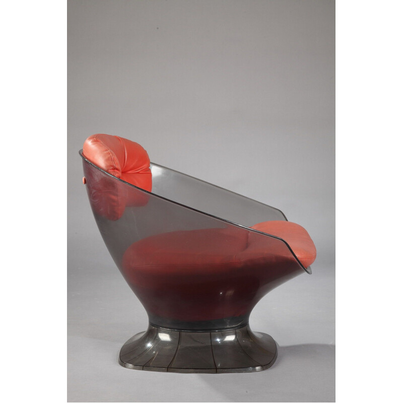 Fauteuils vintage en plexiglas et cuir rouge, Raphaël 1960