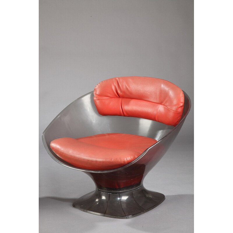 Fauteuils vintage en plexiglas et cuir rouge, Raphaël 1960