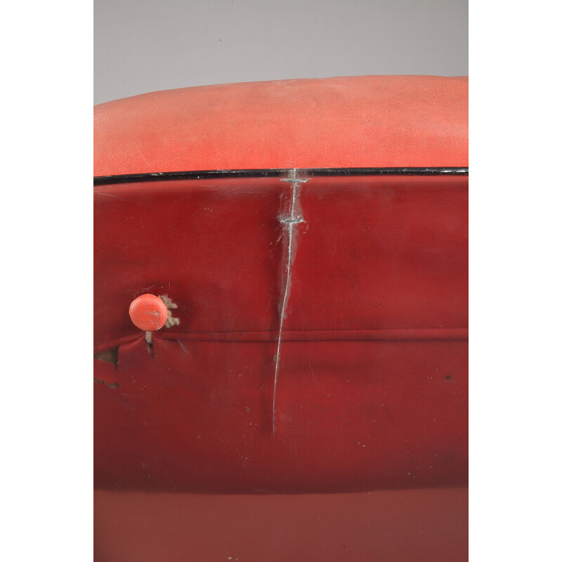 Vintage armchairs in plexiglas and red leather, Raphaël 1960