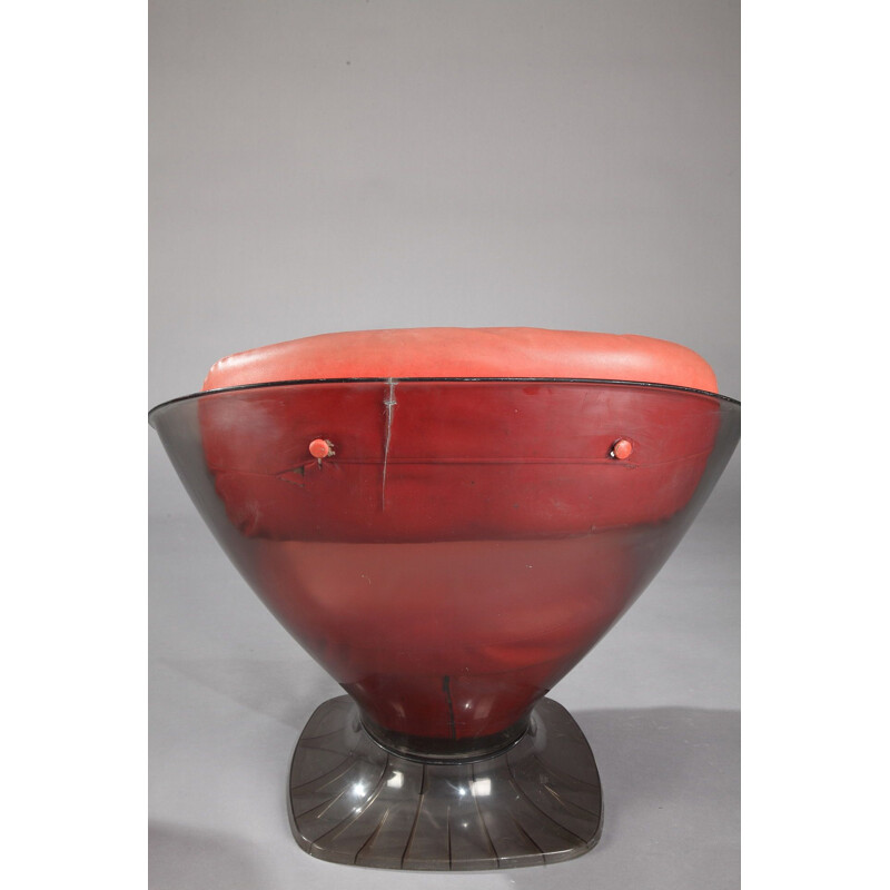 Fauteuils vintage en plexiglas et cuir rouge, Raphaël 1960