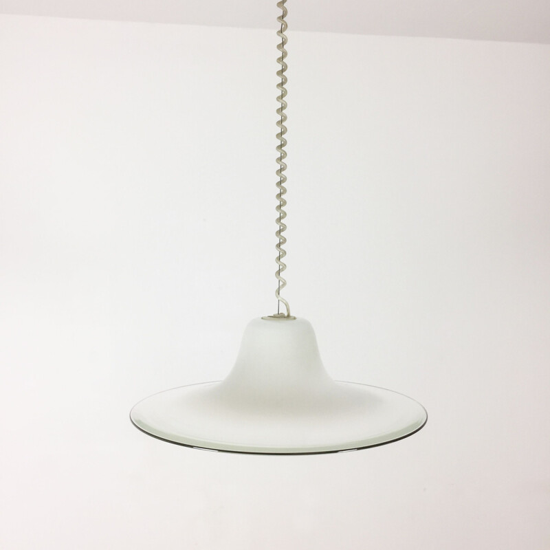 Vintage white Murano glass Cinea hanging lamp for Leucos 1970