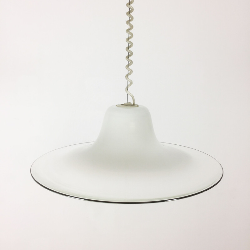 Vintage white Murano glass Cinea hanging lamp for Leucos 1970