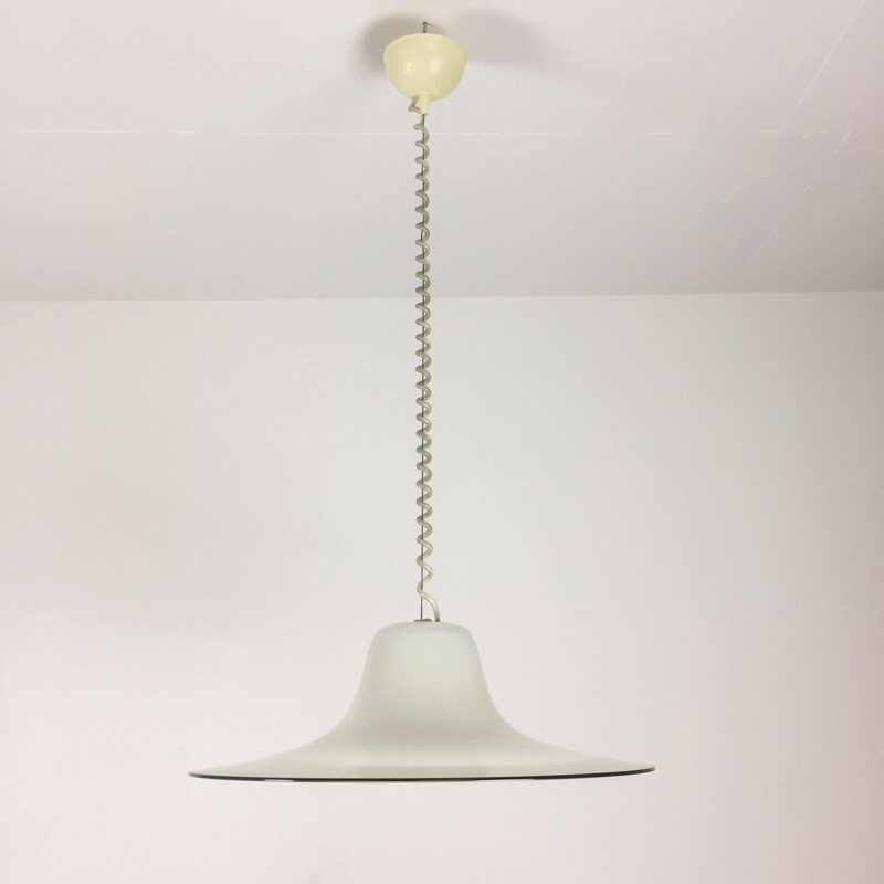 Vintage white Murano glass Cinea hanging lamp for Leucos 1970