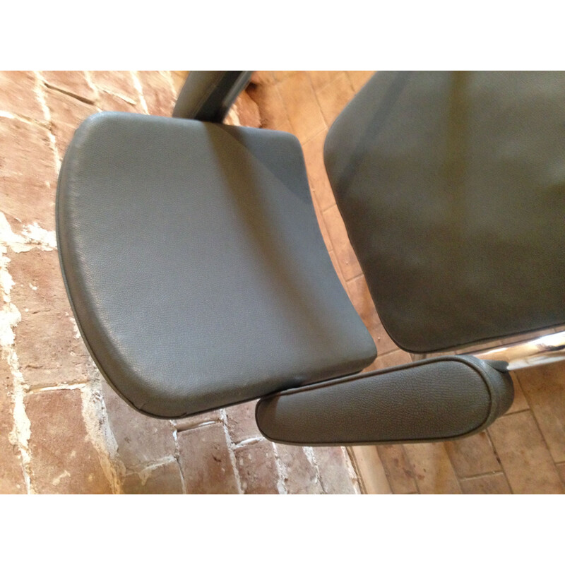 Vintage industrial gray armchair in leatherette and chrome 1970