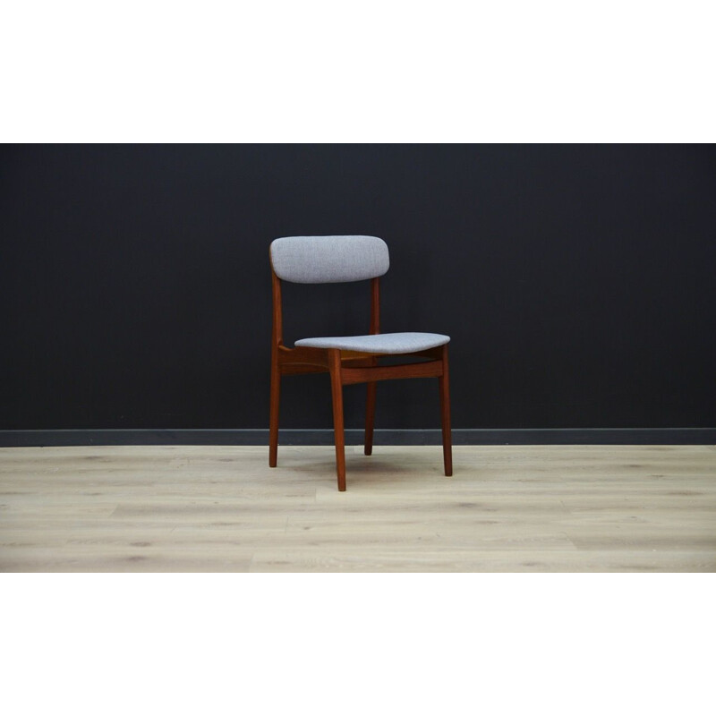 Vintage scandinavian teak chair in grey fabric 1960