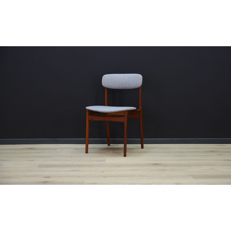 Vintage scandinavian teak chair in grey fabric 1960