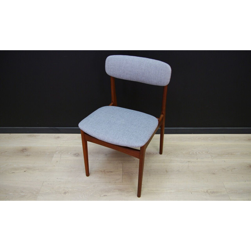 Chaise vintage scandinave en teck et tissu gris 1960