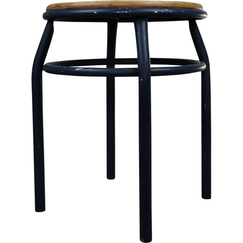 Vintage blue stool in metal and wood 1960