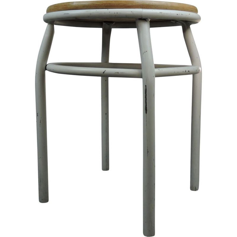 Vintage white stool in metal and wood 1960
