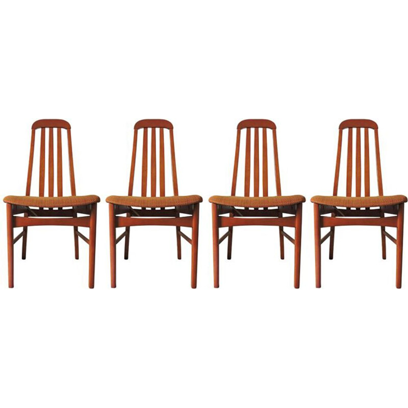 Ensemble de 4 chaises vintage en bois et tissu brun-orange 1970