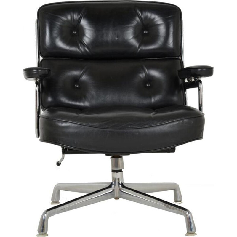 Vintage Lobby armchair for Herman Miller in black leather 1960