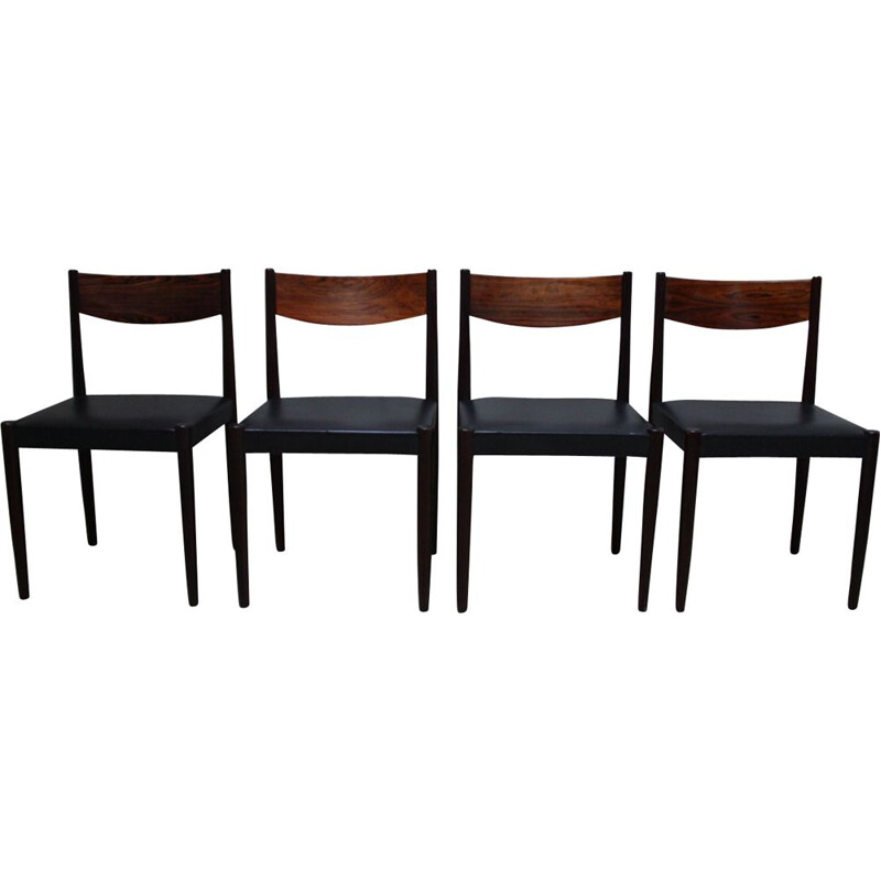 Suite de 4 chaises vintage en palissandre et cuir par Poul Volther
