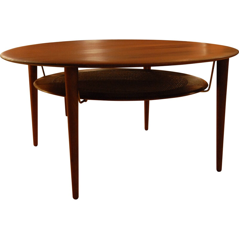 Round coffee table in teak, rattan and brass, Peter HVIDT & Orla MOLGAARD-NIELSEN - 1956