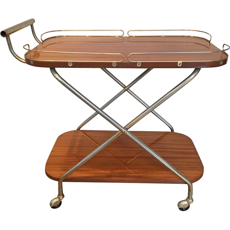 Vintage french serving trolley in wood and metal 1950