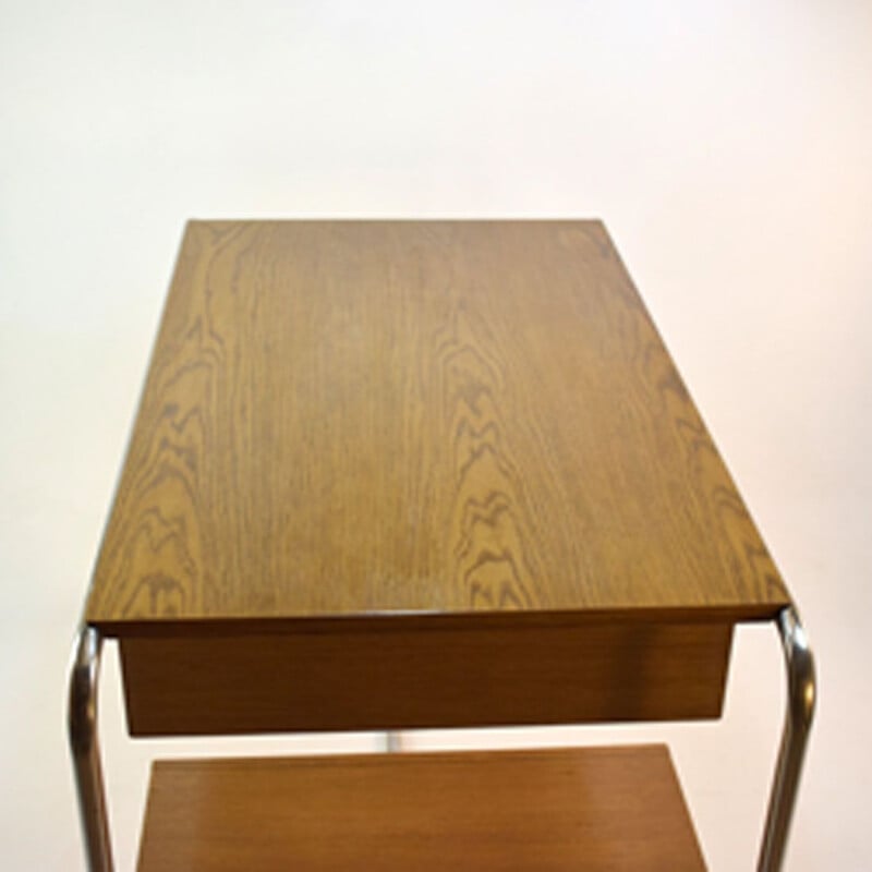 Vintage desk in oak and chromed steel by Thonet