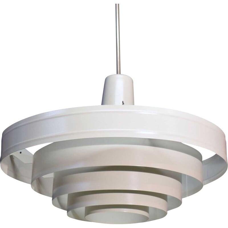 Vintage white satin finish steel pendant lamp, 1960