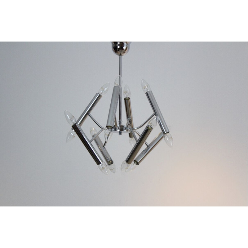 Vintage geometric chrome chandelier by Boulanger, 1960