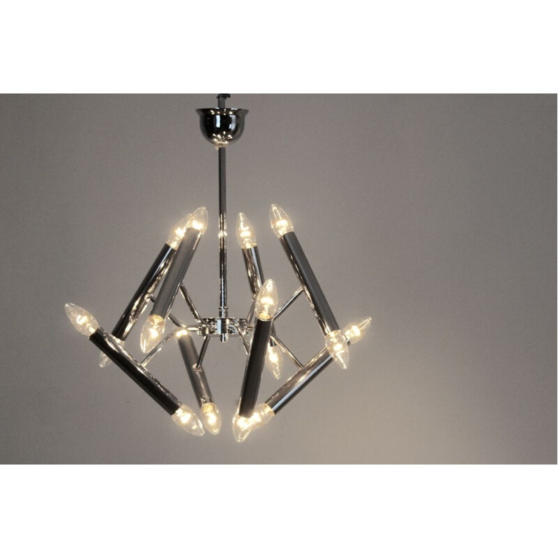 Vintage geometric chrome chandelier by Boulanger, 1960