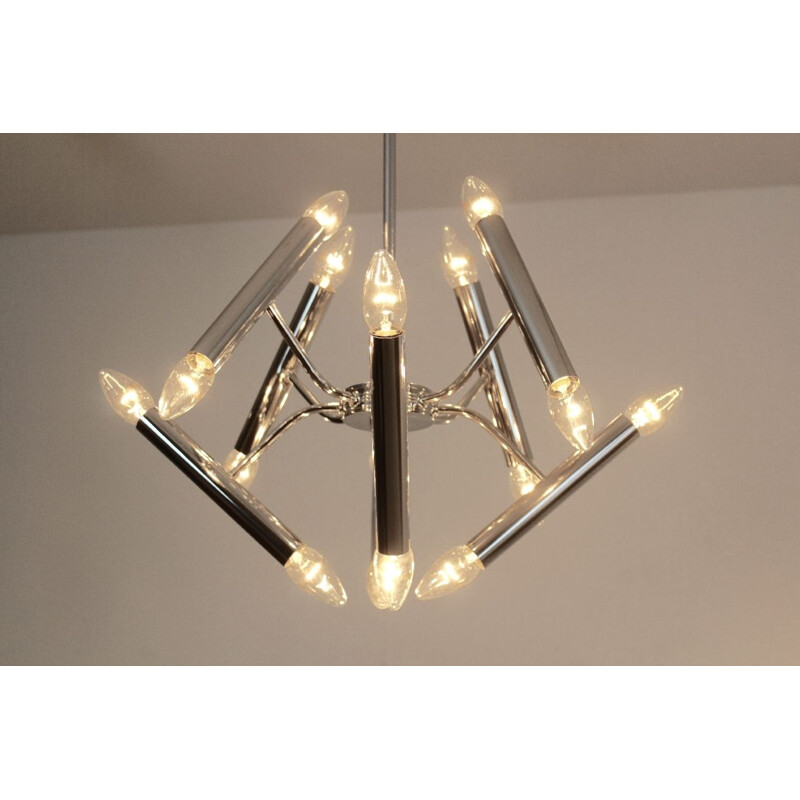 Vintage geometric chrome chandelier by Boulanger, 1960