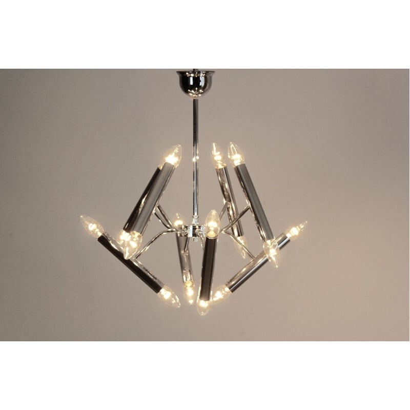 Vintage geometric chrome chandelier by Boulanger, 1960