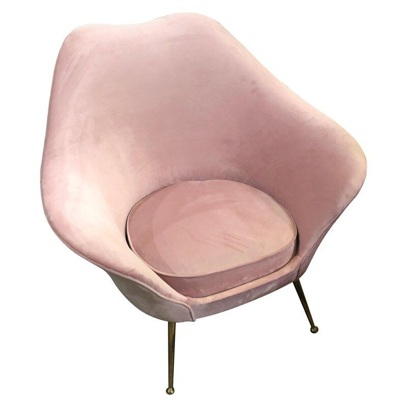 Vintage fauteuil in roze fluweel en messing, Italië