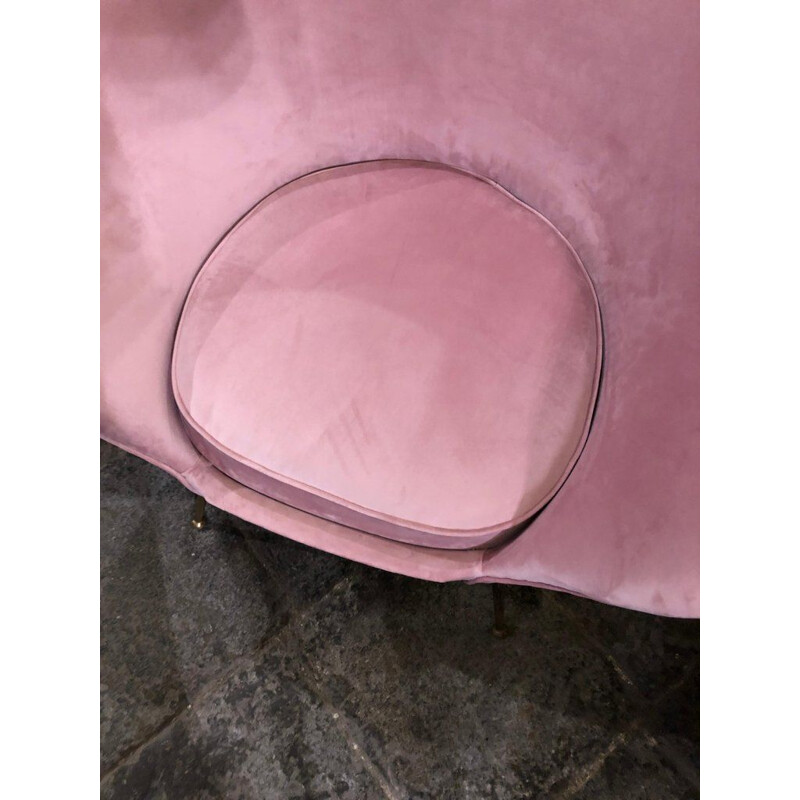 Fauteuil vintage en velours rose en laiton, Italie