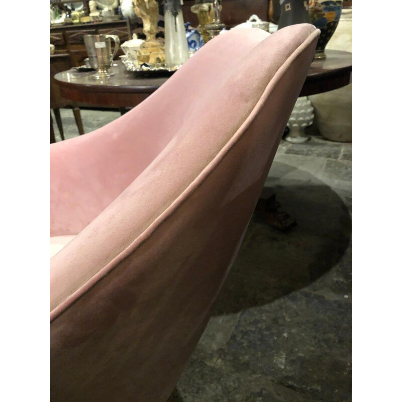Vintage fauteuil in roze fluweel en messing, Italië