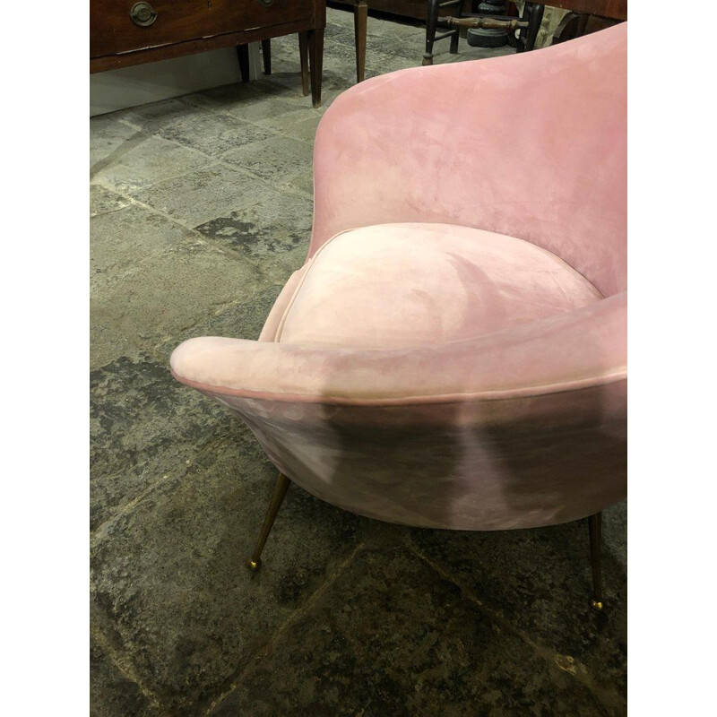 Vintage fauteuil in roze fluweel en messing, Italië