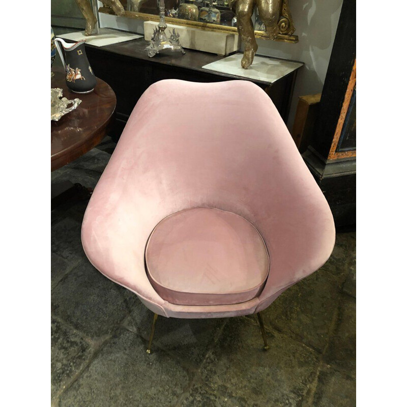 Vintage-Sessel aus rosafarbenem Samt aus Messing, Italien