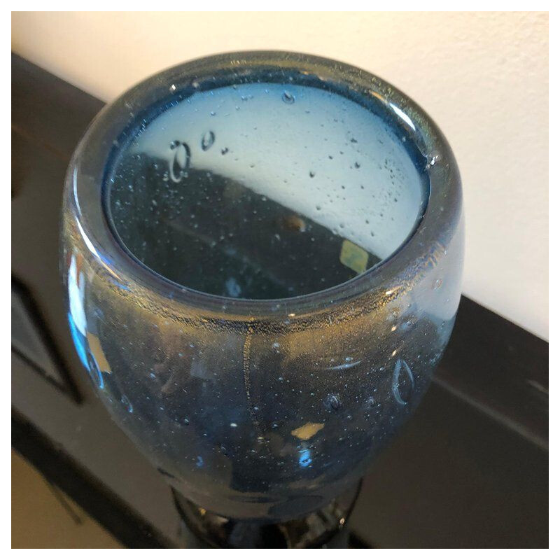 Vase vintage en verre de Murano noir et bleu par Marcello Furlan pour L.I.P