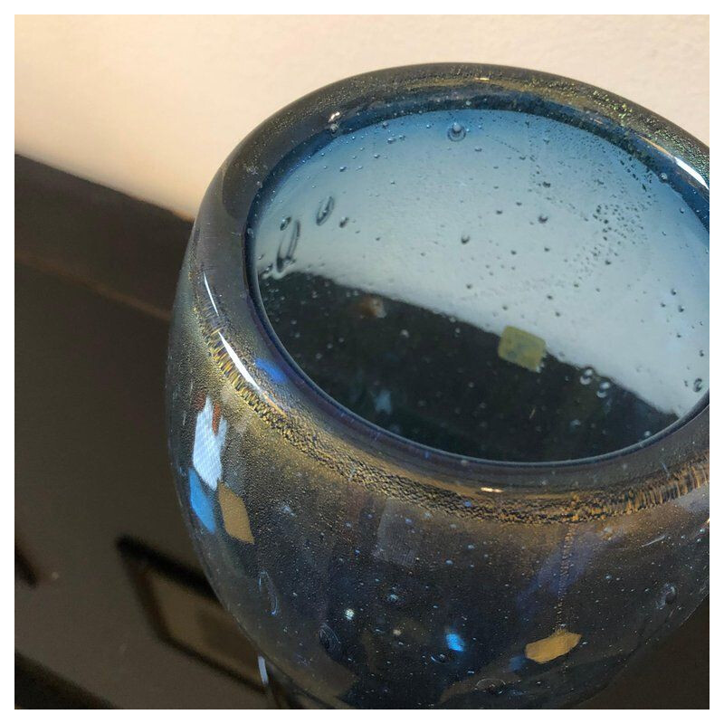 Vase vintage en verre de Murano noir et bleu par Marcello Furlan pour L.I.P