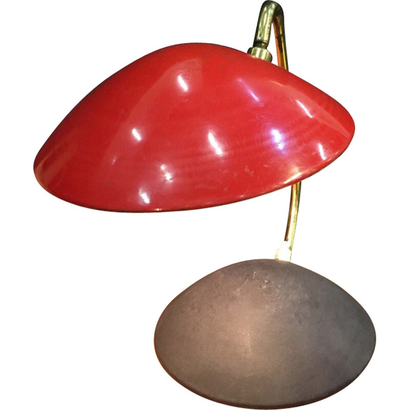Lampe de table vintage en métal, tôle et laiton, 1950