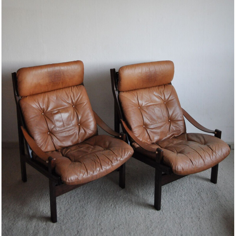 Suite de 2 fauteuils vintage hunter par Torbjørn Afdal pour Bruksbo