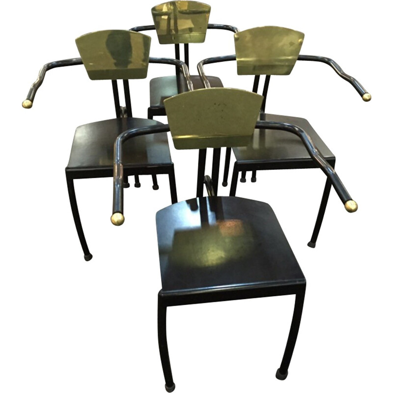 Set of 4 chairs in metal and sheet steel - 1970s