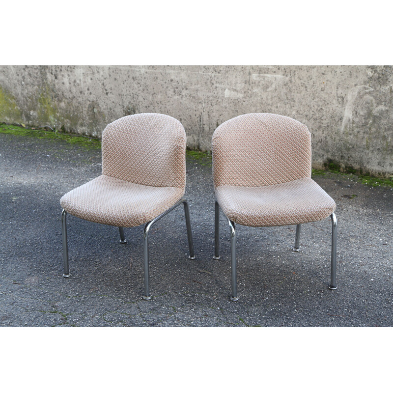 Pair of beige velvet low chairs for Mobilier International