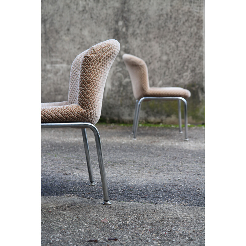 Pair of beige velvet low chairs for Mobilier International