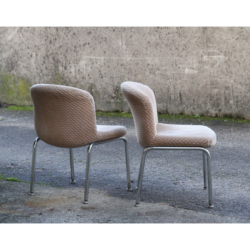 Pair of beige velvet low chairs for Mobilier International