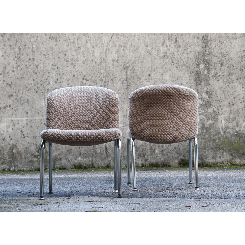 Pair of beige velvet low chairs for Mobilier International
