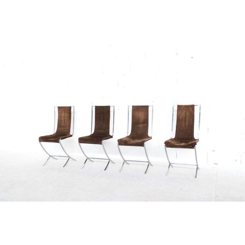 Set of 4 chairs in brown velvet by Pierre Cardin