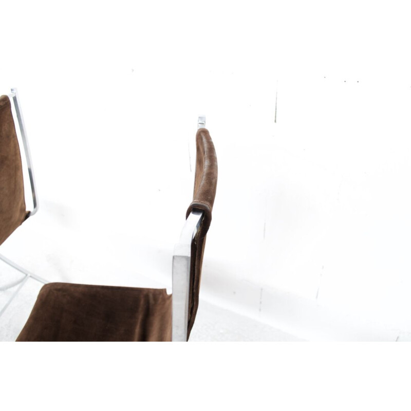 Set of 4 chairs in brown velvet by Pierre Cardin