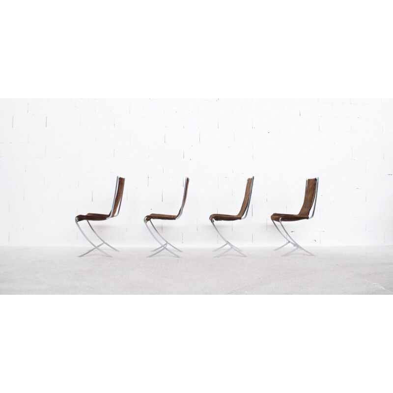 Set of 4 vintage chairs in nubuck and steel by Pierre Cardin for Maison Jansen, 1970