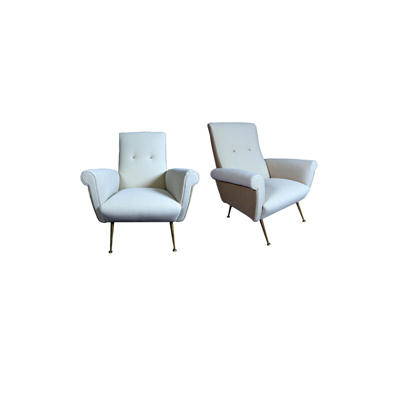 Pair of beige fabric Italian armchairs