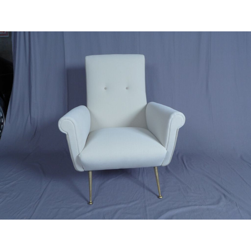 Pair of beige fabric Italian armchairs