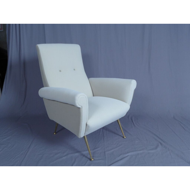 Paire de fauteuils italiens beiges en tissu