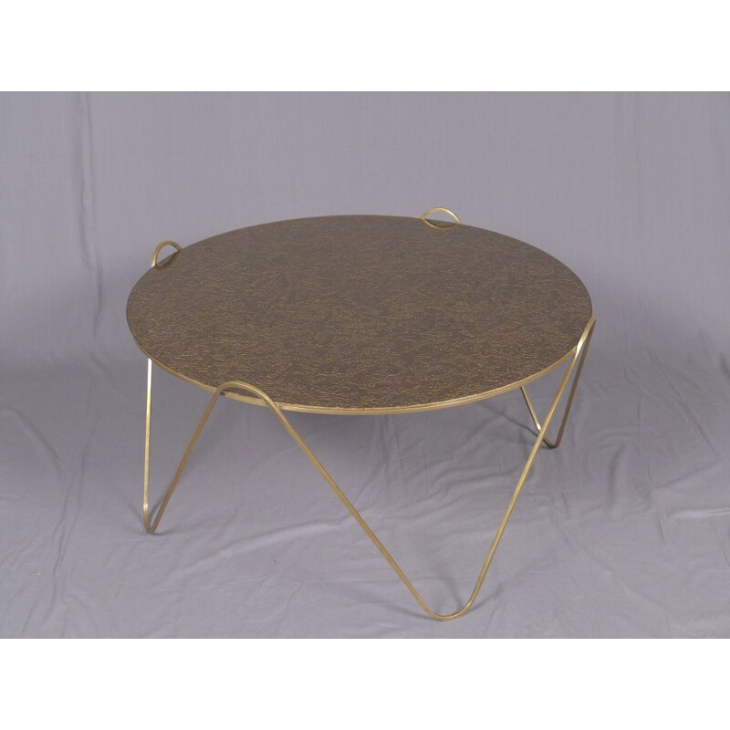 Vintage round brass coffee table, Italy 1960