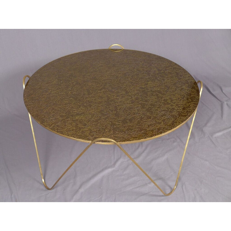 Vintage round brass coffee table, Italy 1960