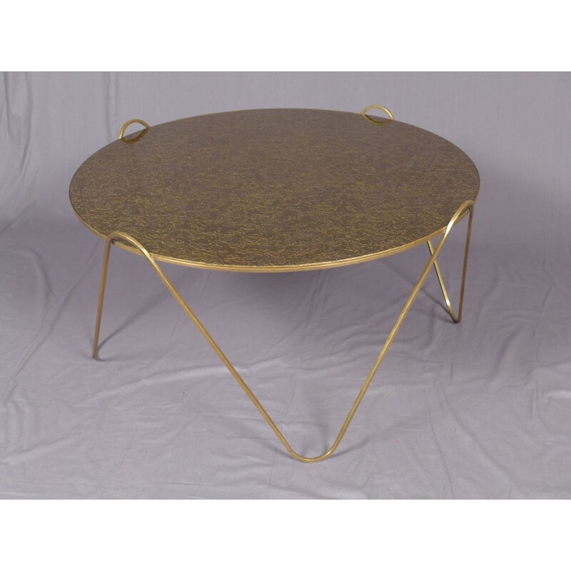 Vintage round brass coffee table, Italy 1960