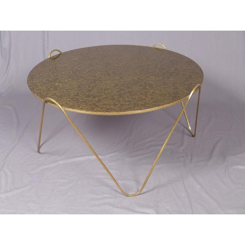 Vintage round brass coffee table, Italy 1960