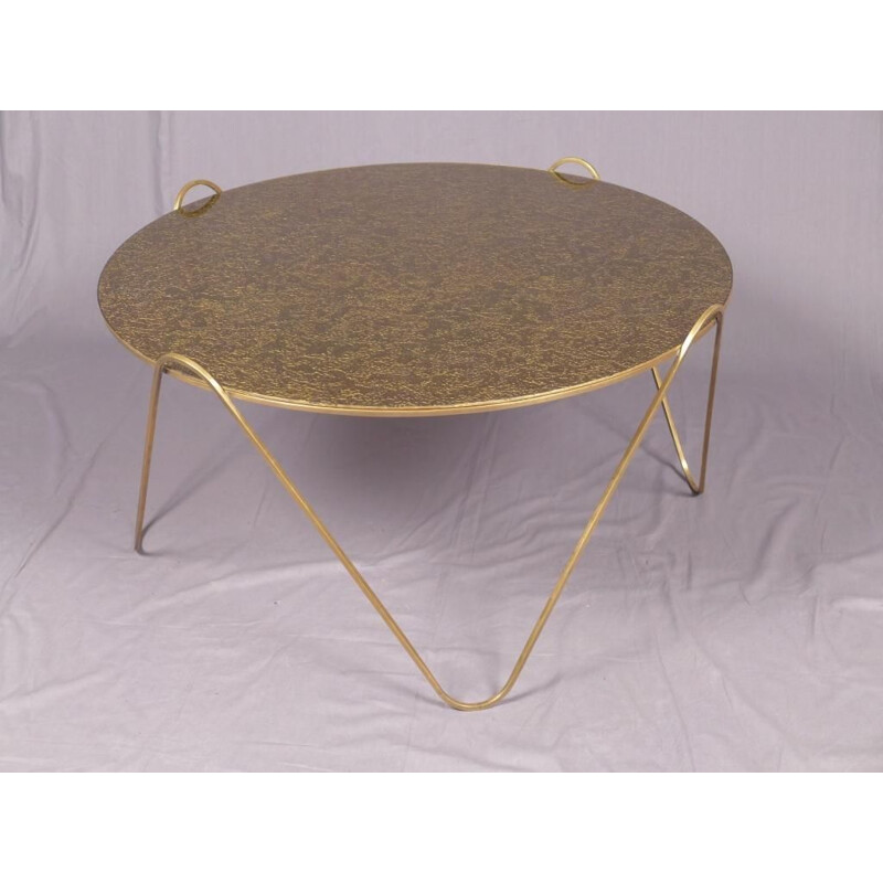 Vintage round brass coffee table, Italy 1960